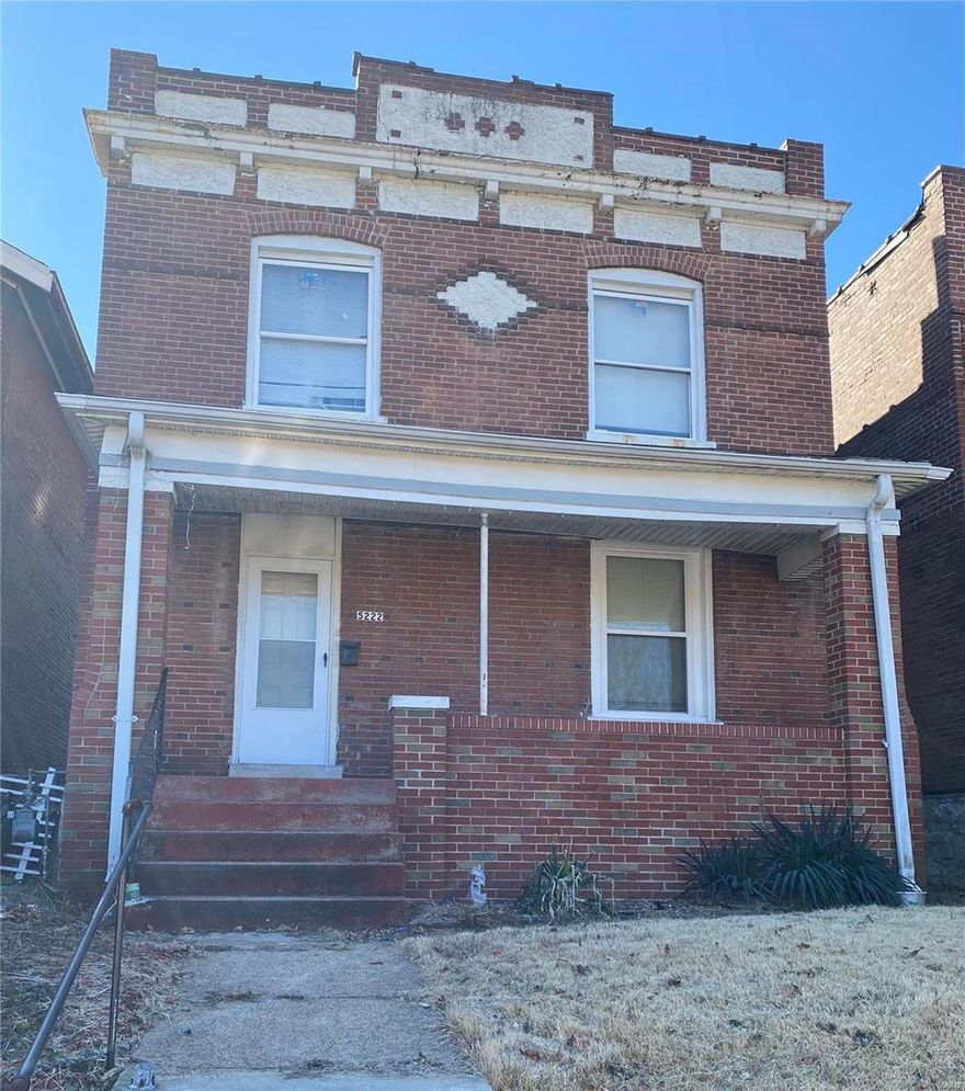 Investor opportunity to renovate this 2 story brick home offering approx. 1600 square feet of living space. Main level features spacious entry foyer, living room and dining room with hardwood floors and large eat in kitchen. Second level offers 3 large bedrooms and bath. Covered front porch and fully fenced, level backyard with parking for 2 cars. Home is located 5 minutes north of the Central West End ~ convenient to shopping and services. In need of renovation and offered in current condition with seller to make no repairs, inspections, warranties or guarenties as to the condition of property. Submit all offers on Special Sales contract with court approval addendum attached to contract plus proof of funds. All offers must be court approved. SpecialListingConditions: Probate