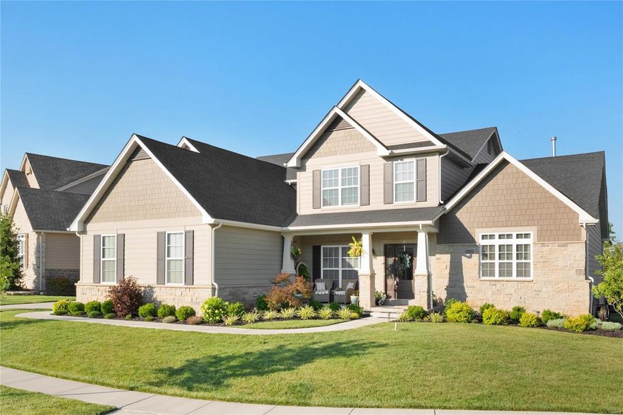 Welcome to this stunning 1.5-story home, only 3 yrs young, situated on a level fenced lot that backs to common ground & walking trails. Enter to find the great rm, boasting 11ft ceilings & the adjacent dining rm adorned w/ a coffered ceiling. The heart of this home lies in the spacious kitchen, breakfast rm & hearth rm. The kitchen is a dream, featuring quartz countertops, gas cooktop, double ovens, an oversized island & a butler's pantry w/ a beverage chiller. The hearth rm is a cozy retreat, complete with a gas fireplace & built-ins. The ML primary suite boasts a coffered ceiling, w/i closet w/ organizers & a vaulted bath w/  double vanities, oversized w/i shower & a soaking tub. 3 addtl bedrms, 2 full baths & a large bonus rm complete the UL. The LL, offers rough-in plumbing, providing the opportunity for future customization tailored to your preferences. Don't miss the chance to make this exceptional McKelvey-built home yours, offering a beautiful design & modern amenities.