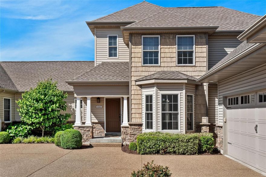 Discover this charming 3-bedroom, 2.5-bath villa in St. Peters, featuring a cozy living room with a gas fireplace and a spacious kitchen equipped with an island breakfast bar, stainless steel appliances, and a dining room! The main floor hosts the primary suite with a walk-in closet and a private bath that includes dual sinks, a separate shower, and a tub. Upstairs, you'll find two additional generous bedrooms and a full bath. The main floor also offers a convenient laundry room and a rough-in in the lower level for future expansion. Featuring Anderson windows, zoned heating and cooling, and an oversized, extra-deep 2-car garage. Community pool too!! Ideally situated near St. Charles Community College, Legacy Park, Frankie Martins, and Mannino's Market, this villa is in a prime location! Duplicate Listing #24036709. Location: Suburban