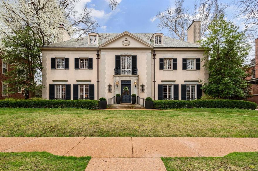 A fascinating architectural masterpiece that is intriguing & awe-inspiring at every turn. The timeless grandeur of the hand carved plaster, cavernous entryway & historic architecture have been carefully preserved while discerningly infusing the finest materials sourced from around the world.  Main level 2-story entry w/curved staircase, dining room, hearth room, breakfast room, ½ bath, a wall of windows/doors overlooking the impeccable outdoor gardens/patio/pool, and kitchen featured in STL Magazine. Master wing on 2nd fl features an office; master bedroom; master bath; laundry room; home gym; master closet; and add'l full bath. Additionally, a guest bedroom w/full bath is on 2nd fl.  Two large bedrooms, bath, walk-in cedar closet & massive rec room on 3rd fl. Arched doorways, a safe leading to the wine room, built-in custom bar, arcades, 1934 mural, (2)1/2 baths & full swing golf simulator are in basement. Detached 3-car garage w/utility room & 2nd floor apartment. See feature sheet. Additional Rooms: Wine Cellar