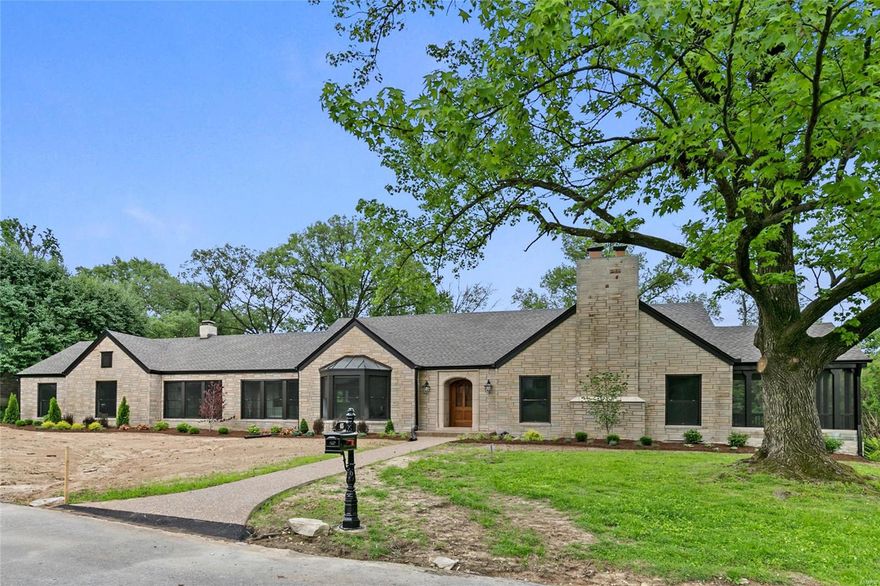 Wonderfully renovated story and a half home. Great neighborhood. Open floor plan great for entertaining. Kitchen features custom cabinetry with granite counter tops, over sized island, pantry cabinet, tiled backsplash, and more. Appliances include, two ovens, 36” 6-burner gas cook top, drawer microwave, and refrigerator. Flexible kitchen, breakfast room, family room, den, and living room afford many options for different lifestyles. Spacious first floor laundry room with custom cubbies and room for planning desk/hobby area. First floor master suite features double vanity with granite top and a walk-in shower. The second floor has three bedrooms, one bath, and a loft area. Finished lower level with a stone foundation walls, terrazzo floors, wet bar, and bathroom. New 30-year architectural shingle roof. Ladue Schools, Conway Elementary. The inside is finished and staged. The exterior is landscaped.  Sod and irrigation system are scheduled for late July.