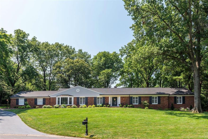 Tucked back on a 1.19 acre cul-de-sac lot, you will discover a thoughtful renovation designed for entertaining and gracious living. Everything you need is on one level in this beautiful ranch home. The kitchen features Cambria counters, center island, stainless steel appliances and custom cabinetry. Three and a half new baths, each with their own personality, designed to flow with the home. Five bedrooms (two of which are en suites). Custom closets throughout main floor. Easy entry from the over-sized two car garage leads to the mud room with custom cubbies, separate laundry room and half bath. Beautiful hardwood flooring and mill work throughout. The landscaped yard and beautiful herringbone brick patio are serene. Come visit this beautiful setting in the heart of Frontenac. Ladue schools. Additional Rooms: Mud Room