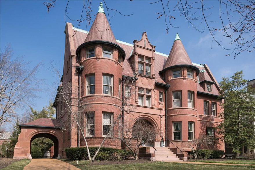 Designed by the prestigious architectural firm of Grable & Weber & constructed in 1893, this rare Chatequesque-style residence has been sensitively restored & tastefully updated. Handsome exterior facade of red brick & sandstone features twin turrets, an elaborately sculpted center dormer & arched porte-cochere. Outstanding architectural detailing is found thru-out this home including a paneled library w/built-in bookcases & an intricately carved mantelpiece in the main entry hall. Original butler's pantry adjoins a newer kitchen w/custom cabinetry, granite countertops, a cozy seating area w/fireplace & a home office/laundry rm. The 2nd flr master suite includes a spacious bathrm, bedrm, sitting rm & a walk-in dressing rm w/ample storage. 3 additional bedrms & two bathrms complete this level. A large ballroom/playroom, service kitchen, 2 addnl bedrms, a bath, & trunk room are on the 3rd flr. Large rear deck, garden & 3 car garage afford ample outdoor entertaining space.