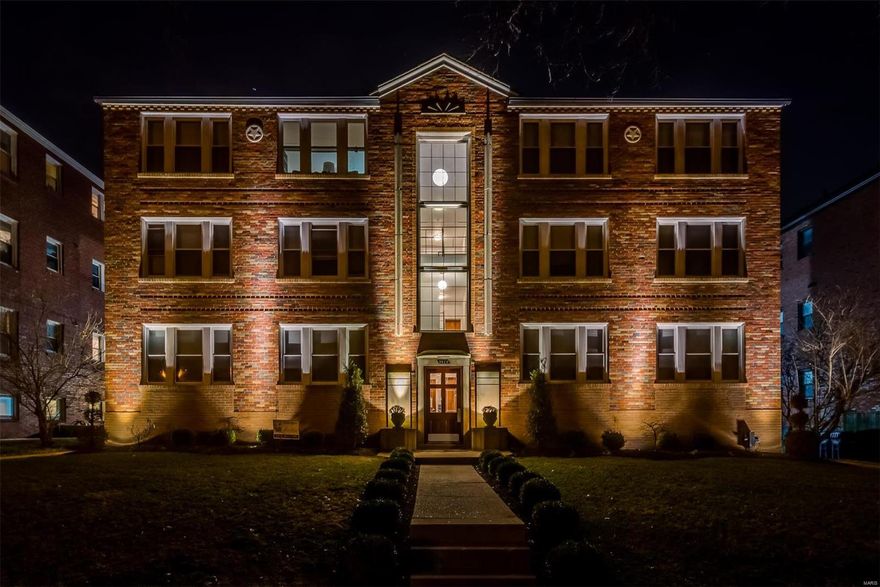 Magnificent pre-war Clayton Moorlands building- with exceptional, heated, 12-car basement-garage parking! spacious terrazzo hallways lead to 4 units per floor, solid masonry construction. New slate roof in 2013 (75-150 year life). Thermal replacement windows throughout. Most units have been renovated, some with high level finishes. Hardwood floors (most refinished), designer paint colors, updated kitchens and baths retaining period finish details when possible SS Appliances, solid wood doors, period moldings, designer light fixtures, beautiful crystal flush mount and globe chandeliers in hallways. PVC plumbing stacks, updates to water lines. Easy garage access off Clayton Road and ample vehicle turnaround space - rare in the Moorlands! 6-2 bed, 1 bath units; 6 extra large 2 bed, 1 bath units with private balcony off MBR. And 1 bright and spacious 1 bedroom, 1 bath unit in lower level. Blue-chip multi-family investment in one of St. Louis' finest and most desirable investment locations.