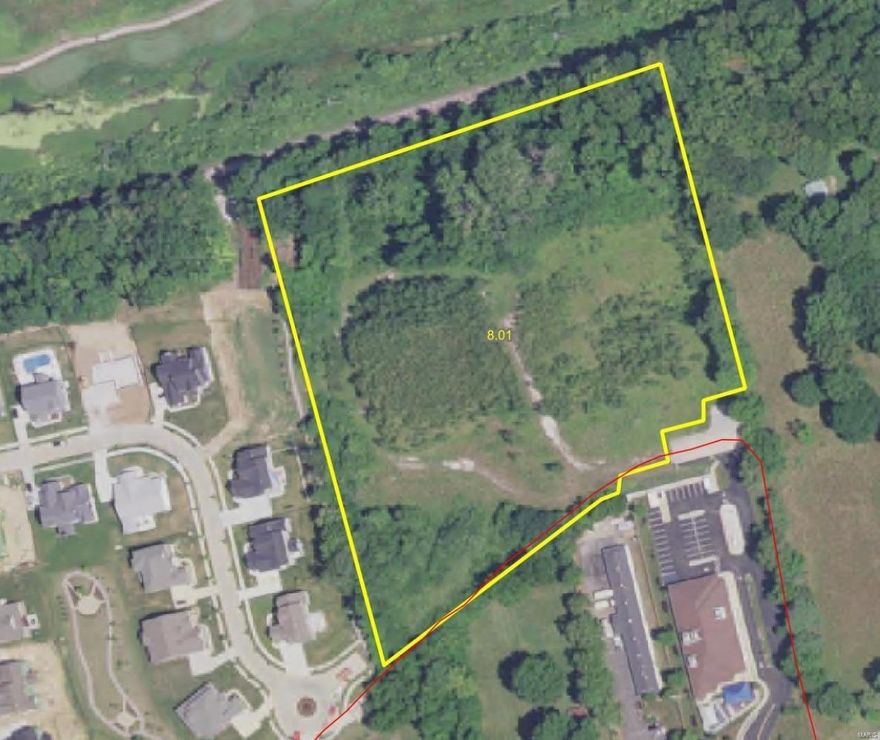 PRIME RESIDENTIAL DEVELOPMENT, 8 acres. Adjoining 19 acre tract (17635, 17627, 17603 and 17571 Wild Horse Creek) listed at $170,000 an acre also available. Street stub on the west side stubbed at Burr Oaks subdivision. The 19 acre fronts Wild Horsed Creek Road on the south side. Great location. Both tracts on bluff overlooking Chesterfield Valley. The 19 acre tract has several houses and additional outbuildings. Suitable also for assisted living site, large estate, family compound or equine property with plenty open area for paddocks.