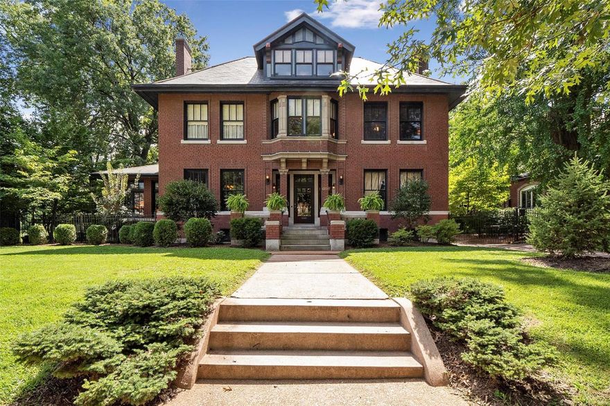 GREAT NEW PRICE! Est. 1914: Extraordinary Compton Heights true restoration! Designed by architect Charles F. May for Ernst H. Schultz in 1914 in the Prairie School Style of architecture, the current owners have spent 15 years painstakingly restoring this home & its abundance of wood trim, pocket doors, quarter sawn oak floors, original fixtures, hardware & more. A fantastic exterior pulls you inside to a functional floor plan feat 5,700+ sq ft of living space. Main flr offers a formal parlor & library each w/gas logs, inlaid wood floors in formal entry, spacious dining room w/box beam ceiling, a gorgeous kitchen w/sep breakfast room, a solarium & gracious screened porch. 2nd floor offers a master suite w/sep dressing rm & 4-season sunroom, a guest suite, den & sitting rm. 3rd flr boasts a lrg billiard rm & 2 addt'l bdrms + full bath. Gated lrg lvl lot w/spacious patio & fountain, a gated drive & oversized 2-car gar w/addt'l bath & chauffeurs quarters. This is truly an exception home!! Additional Rooms: Sun Room