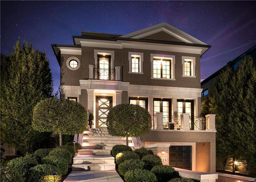 $249,000 Price Adjustment. This eight year old Old Town Clayton three-level home is completely custom. Featured in St. Louis At Home magazine, the home was designed by architect Dick Bush, and constructed in hand-selected materials. It is singularly elegant and striking in design style. The residence offers cutting edge technology and is serviced by an elevator to all three levels. The chef kitchen is flanked by two exceptional entertaining areas, plus a terraced loggia with views of the lush landscape and a private yard. The Master Suite is outfitted with two organized walk-in closets and a luxurious spa-inspired bath, and enjoys the convenience of an adjacent full laundry on the second level. There are three additional suites. The finished lower level  offers a bedroom and bath that is flexible for use as a gym or screening room. This is one of Old Town’s very few homes offering a four car heated garage.