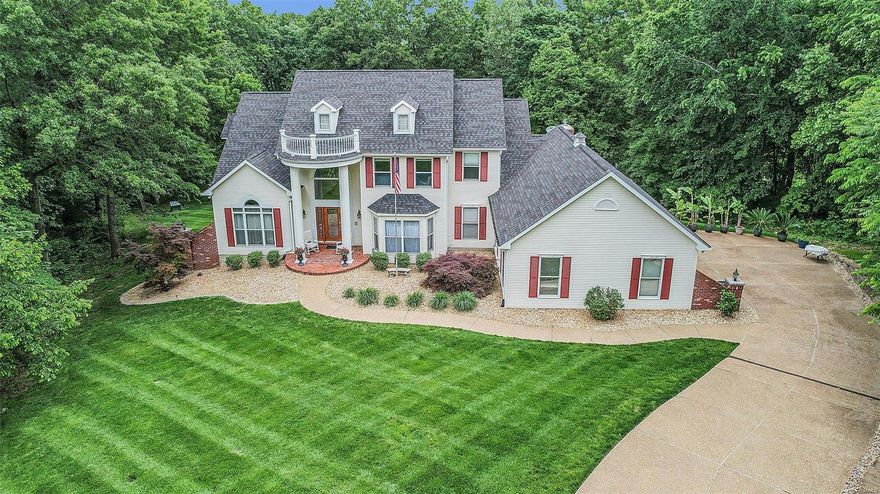 A RARE FIND!! Phenomenal southern plantation style home situated on an enormous 7+ acre lot with gorgeous views of the Meramec River! Peace and privacy! 200 ft of direct Meramec River access. 5 Bed 4.5 Bath 1.5 Sty home. Soaring 2Sty entry w/ curved staircase. Library w/custom blt-in bookcases. Formal DR w/coffered ceiling and bay. Stunning 2Sty GR w/gas fpl, beamed clng and wall of windows. Butler's pantry. 1/2 bath. Chef's Kit w/42" cab, lrg center island, granite, SS appl, 2 lrg wlk-in pantries. Opens to Brkfst Rm/Hearth Rm w/2nd gas fpl. Gorgeous Sun Room. 1st Flr Master Ste w/luxury bath. Main flr lndry. Upstairs has 3 BR w/wlk-ins, 1 w/private bath and 2 that share Jack n Jill bath. Fin wlk-out LL w/ rec rm, wet bar, 3rd fpl, and In-Law quarters w/5th BR and 4th full bath. Cedar closet. Central Vac. Surround snd syst. Ingrd sprklr sys. 4 car garage. Zoned HVAC. 10' ceilings. Private cul-de-sac location in small neighborhood of 9 custom built homes. Update list available. 3D Tour. Additional Rooms: Sun Room
