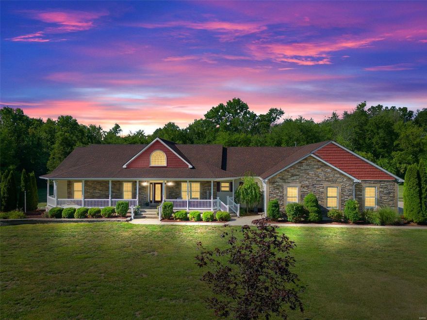 LUXURY COUNTRY Atrium Ranch w/ 5 bdrms, 3bath, 2 half baths, & almost 5,000sf of living space on Secluded 3 acres. Stone front exterior, full length covered porch. Entry foyer flanked by den/home office w/ built in bookcases. Vaulted Great Room features brick fireplace & gleaming hardwood floors. Updated KITCHEN STUNS w/ custom cabinetry, center island, elite appliances, chef's walk-in pantry. Breakfast room suitable for large dining table plus formal dining room. Main Floor Master is stunning w/ lighted coffer, private porch/balcony outside master, updated bath w/ soaker tub & tiled shower, dual sinks, walk-in closet. 2nd bedroom on main floor with a full bath. Main floor laundry. Walkout lower level w/ 3 bdrms, rec room, wet bar, family room, workout room, home theater w/ leather chairs. Outdoor living w/ gazebo, three deck spaces & huge patio. Chicken coop. ABOVE GROUND POOL to keep you cool on hot days. Side entry 4 car garage. ZONED HVAC.