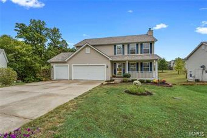 #5617-Beautiful 2-sty home in Sheffield Estates ready for immediate occupancy! This home boasts 19 X 6 covered front porch, 4 bedrooms, 2 1/2 bathrooms, freshly painted interior, white doors & trim, new carpeting & beautiful wood veneer flooring. Large living room with crown molding, wood burning fireplace and plenty of room to relax. Eat-in kitchen featuring oak cabinets, stainless sink, neutral colored counter tops, white appliances, pantry, breakfast bar, dining area w/slider and MFL. 2nd sty deck that overlooks a large back yard, full walk-out basement w/rough in, 3 car attached garage, playground and 12 X 9 patio. Troy R-III schools