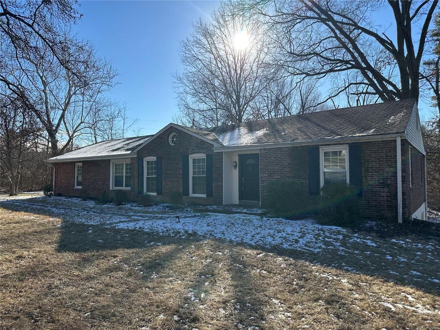 Explore this charming Creve Coeur ranch ideally situated near Mercy, MoBap, & schools. The welcoming, open floor plan facilitates effortless entertaining. Hardwood floors grace the ML, complemented by neutral paint & an abundance of windows that invite the perfect amount of natural light. The spacious living room seamlessly connects to the hearth room & kitchen, featuring granite countertops, cherry wood cabinets,& SS appliances. French doors from the hearth room lead to the back patio. Ample storage is found in the three bedrooms, with the master bedroom offering 3 closets and a full bath. The unfinished LL is a blank canvas ready to be transformed with the ability to add an additional BR due to the full, double windows & walkout. Nestled on just under an acre, the property boasts a vast, level front yard adorned with beautiful, mature trees. A rear-entry double-car attached garage completes this home.