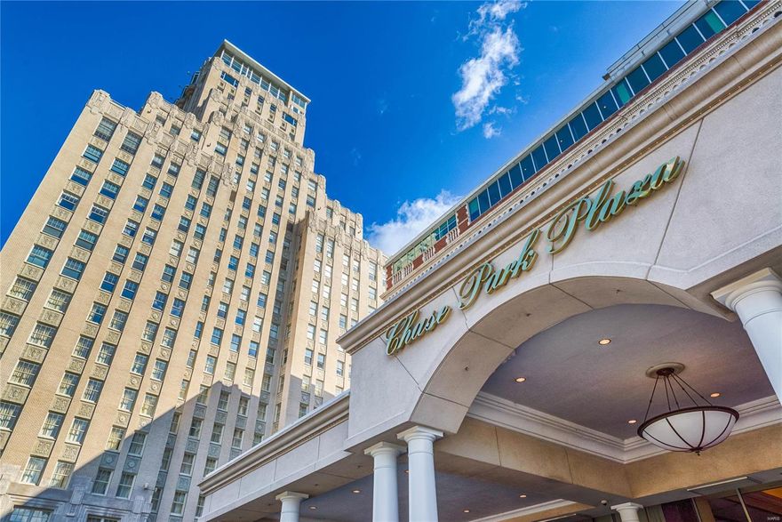 Experience unparalleled luxury living at The Chase Park Plaza in this exceptional 2-bedroom, 2.5-bath condo on the 9th floor. This one-of-a-kind open floor plan boasts a gourmet kitchen with custom cabinetry, Thermador appliances, granite counters, and a wine fridge, all centered around a chic glass breakfast bar. The spacious great room features hardwood floors, a floor-to-ceiling granite gas fireplace, and built-in media with surround sound. The primary suite offers three custom closets, an en-suite bath with a dual vanity, a spa-like shower, and a Bain Ultra tub. The second bedroom includes two large closets and a private bath with a glass-enclosed shower. In-unit laundry. Enjoy two secure garage spaces, a private storage locker, and a lifestyle packed with amenities—24-hour valet, concierge, fitness center, rooftop terrace, pool, movie theater, and more. Steps away from vibrant cafes, historic mansions, and Forest Park, this is a living experience unlike any other in St. Louis. Location: City