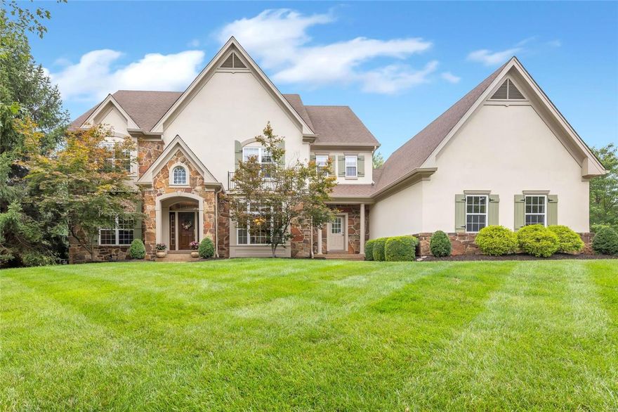 This STUNNING 2-story home is an ABSOLUTE SHOWSTOPPER. From the moment you arrive you'll be impressed by the exceptional styling & gorgeous groundscapes. With over 6,400 sqft of living area, there are 4+brs, 4 full baths, 2 half baths & a finished lower level. The open floor plan, large room sizes, high ceilings, exceptional millwork, attractive fireplaces & handsome wood flooring all contribute to the inviting character of the home. Built by Fischer & Frichtel, this property has the quality construction & high end finishes you’d expect in a house of this caliber. The outdoor living space is second-to-none w/ spa-like Gunite pool, stone water feature, fire pit & secondary patio. Other outstanding features include renovated kitchen (2021), refinished wood flooring (2021), 3-car side entry garage & Control4 surround sound. Situated on a beautiful 1-acre lot in the heart of Chesterfield, this is surely one of the nicest homes in this area & price range. Welcome to your personal paradise.