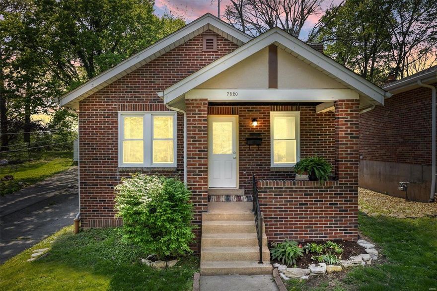 Meet Arlington. He's a darling 2 bed / 1 bath bungalow in sought-after Webster Groves School District! The covered front porch ushers us into a cozy retreat with hardwood floors and stained glass windows. The airy living space is accentuated by a dining room featuring built-ins, perfect for hosting gatherings or dinners. The heart of this home lies in its updated kitchen with sleek white shaker cabinets, stainless steel appliances (including a fridge), and ample counter space. Enjoy peace of mind with a newer roof, windows, water heater, and HVAC system. Step outside onto the gorgeous radius patio and large yard, where endless possibilities for relaxation and outdoor entertainment await. This gem also features a convenient tuck-under one-car garage and off-street parking. Close proximity to the Shrewsbury Aquatic Center, parks, and the bustling Old Orchard area.