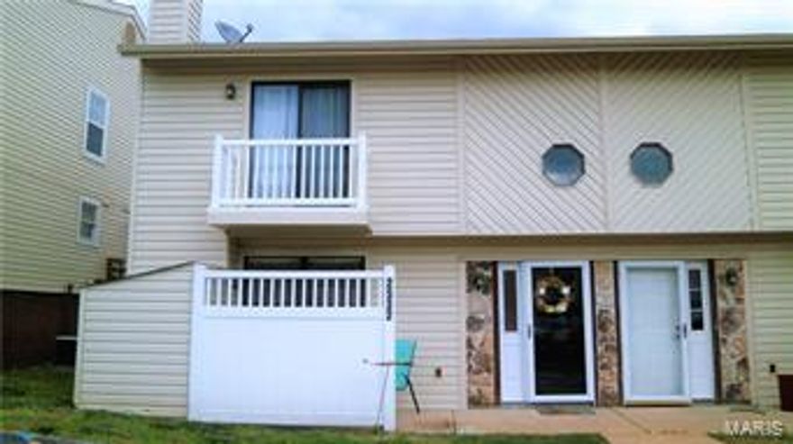 This Condo/Townhouse is Move in Ready! Enter through your own private entrance. Main floor has a huge living room with wood burning fireplace and beautiful mantel. The dining area has a garden window and newer kitchen flooring. Tons of storage in the kitchen with dishwasher, disposal, fridge, newer electric cooktop range. Main floor laundry and new HVAC system (5/15). The upstairs has a large Master bedroom with HIS & HERS CLOSETS & walk-out deck. The second bedroom offers spacious living space and a walk-in closet. Spacious bath on upper level. Condo includes 2 reserved parking spaces, utilities are cheap and on a cul-de-sac. The private patio and storage locker are great for relaxing on the patio furniture & grill. The Fox School Dist is a special bonus as well as being centered between Fenton & Arnold Shopping areas, restaurants, movie theaters, libraries and more. NO PETS! NO SMOKING. Rental application upon request.  $55 per applicant credit check