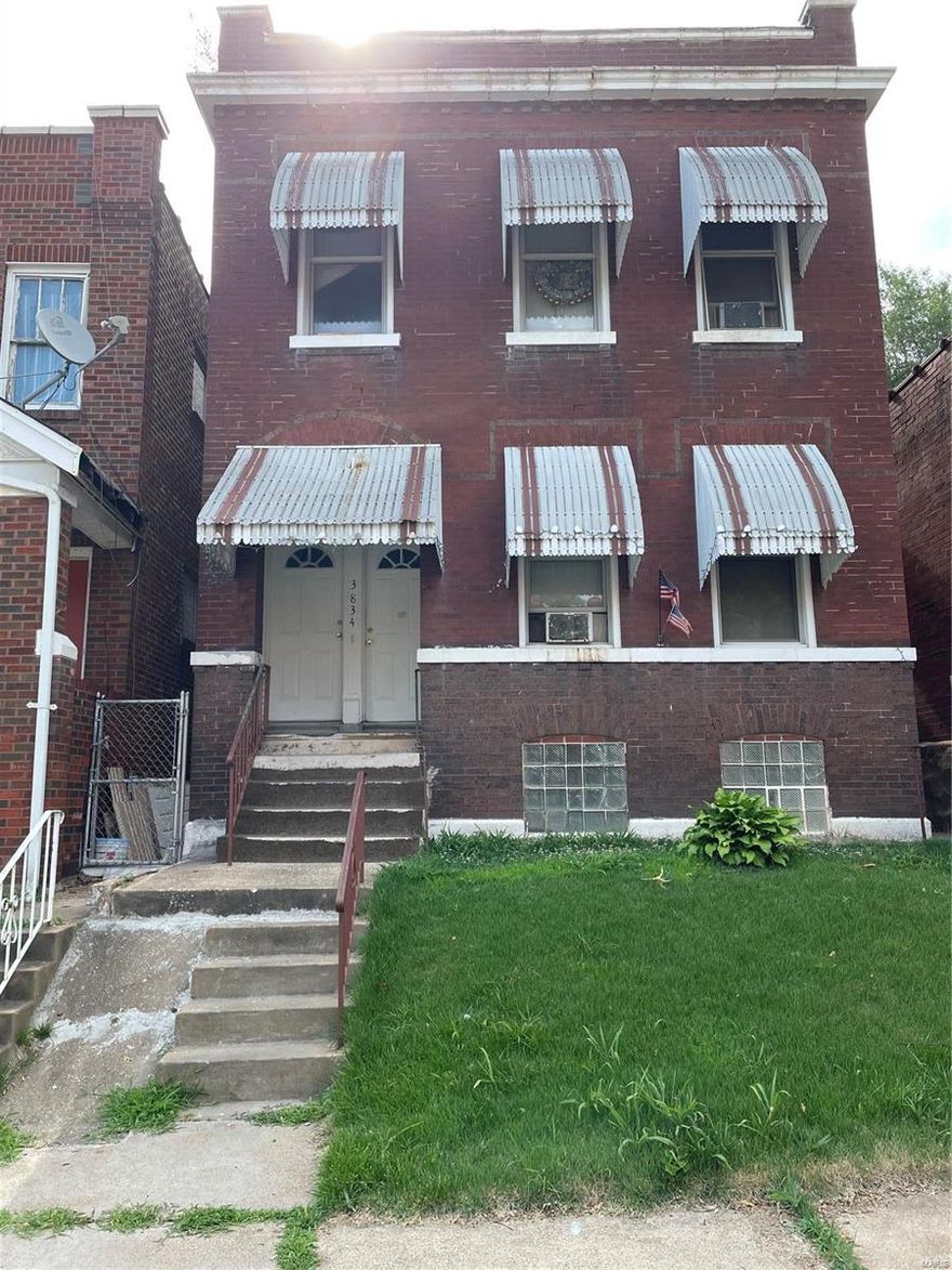 Attention Investors!! Two story 2-family building in the up and coming area of Dutchtown in South St. Louis. This all brick, total of 3 beds and 2baths are currently rented for total $1200 monthly, but can be vacant at closing. New roof in 2020, both furnaces and hot-water tanks in good working condition, some updated plumbing. Has plenty of equity to buy & convert to single family. The possibilities are endless. Check out the comps on 3618 California sold for $280k, 3538 California sold for $345k, 2712 Potomac sold for $282k, 3443 Nebraska sold for $305k; 3714 Texas sold for $305k; there's plenty more high comps less than 1/2 mile of subject property.  Home is being sold 'as-is', seller will not make repairs nor provide inspections. DO NOT disturb tenants. No yard sign. No Showings without accepted contract. Verify schools. Schedule your showing today!!