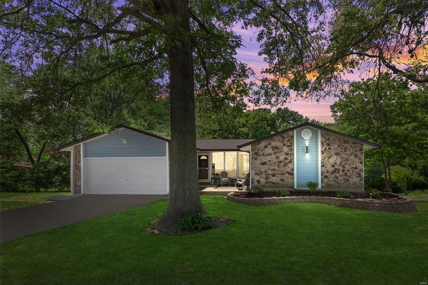 Great ranch atrium home located on almost half an acre, backing to trees! This home has nearly all main systems updated, with a newer roof, soffits,/fascia, gutters, DOUBLE hung windows, siding and hot water heater.  Other updates include, interior paint, new composite deck, HUGE patio, side walkway, retaining wall, almost all flooring, master bathroom, appliances, some lighting, interior and exterior doors!  The sliders feature a pullout screen door.  Appliances are stainless steel, adult height vanity in the master bathroom with onyx walls in the shower. The great room has vaulted ceilings with box beams and the basement features a huge family room with fireplace, a bedroom and a half bathroom. Step out onto the new deck and enjoy the expansive private yard with a new patio and a firepit area.  This home has a lot to offer and is ready for a new family to enjoy!