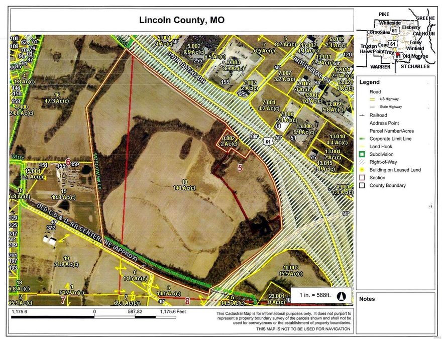 FOR INFORMATIONAL PURPOSES ONLY...THIS ACREAGE WAS SOLD OFF A LARGER TRACT.   75.07 Acres m/l tract located in the city limits of Moscow Mills with frontage and access on State Highway C, and frontage on blacktop County Road!  Zoned C-4