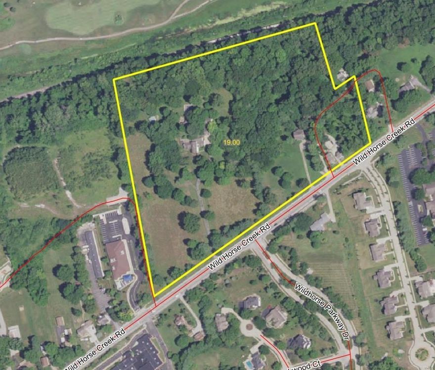 PRIME RESIDENTIAL DEVELOPMENT, PRICE REDUCED. 19 acre tract 17635, 17627, 17603 and 17571 Wild Horse Creek Road. Adjoining 8 acre tract (17655 Wild Horse Creek Road) listed at $170,000 an acre also available. The adjoining 8 acres has street stub on the west side stubbed at Burr Oaks subdivision. The 19 acre fronts Wild Horsed Creek Road on the south side. Great location. Both tracts on bluff overlooking Chesterfield Valley. The 19 acres tract has several houses and additional outbuildings. Suitable also for assisted living site, large estate, family compound or equine property with plenty open area for paddocks.