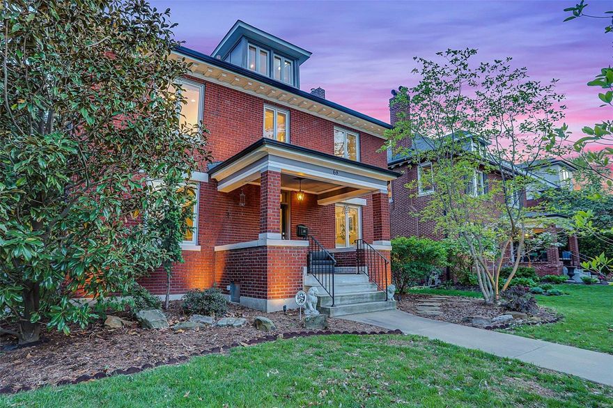 Perfect location in Hillcrest neighborhood. Walk to Captain,Wydown Middle,WashU,Forest Park & shops/restaurants on Demun.Historic home enjoys a expansive,flexible main floor w/original hardwood floors & millwork. Traditional center hall with dining room currently used as den on right + spacious living room on left w/gas fireplace,custom mantle accommodating living & dining+glam 1/2 bath. Light floods updated kitchen via skylight+windows.Kitchen has 2 ovens,ceramic cooktop+peninsula opening onto hearth room & living/dining room.French doors lead to screened outdoor living space ideal for lounging & alfresco dining.Additional outdoor living= Fire table+patio+fenced yard.1st floor laundry w/storage/counter space.2 car gar+parking pad off alley. 2nd floor w/3 beds–updated hall bath.Primary suite w/walk-in closet,sophisticated renovated bath includes heated floor,slipper tub,separate shower.3rd floor suite,wood floors,built-in desk+full bath.LL fam rm,w/large screen TV,half bath & bar area.