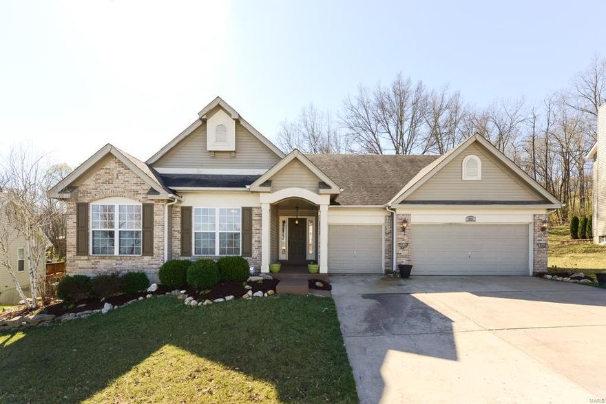 Resort-Like Atrium Ranch in Rockwood School District!  Enjoy the secluded backyard and golf course view of The Legends. This atrium ranch is filled with features, such as the vaulted ceilings, gas fireplace, oversized custom baseboards, upgraded lighting, whole house wired speaker system and built-in bookcases on both levels.  Separate office/formal living room.  The kitchen has granite counters and a lovely arched window above the sink.  Breakfast nook walks out to deck overlooking woods.  Separate dining room has trey ceiling and bay window.  Divided bedroom floorplan offers a secluded master suite with large walk-in closet with custom St Louis Closet insert and bath with double sinks and separate shower and tub.  Lower level walks out to a patio and has fabulous windows, a large wet bar and entertaining area. Full bath and sleeping area complete the space.  Amenities include neighborhood tennis courts, playground and pool with a lazy river.  Why travel with these luxuries!