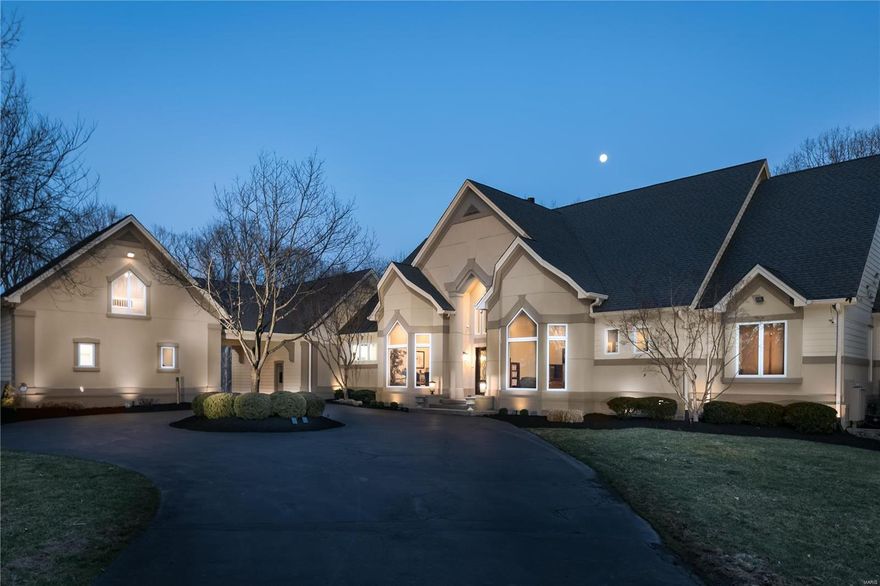 Exceeds all expectations. The perfect retreat; extreme privacy, intimate setting, surrounded by nature, and with abundant views all on a 7+acre magnificent wooded setting accessed by gated entrance. A renovated residence with 8,400+ SF total living area, features visually interesting architectural detail throughout: vault ceilings, walls of windows, and multiple decks. The main level primary suite features spa like bath and organized closet. An updated kitchen outfitted in Wolf appliances, breakfast room, and hearth room. Lower level is above grade and walkout with all needs for entertainment met:full bar, galley kitchen, billiard, table tennis, media and game rooms, as well full bedroom suite. Several see-through fireplaces add ambiance. Luxury details include a 17-zone Sonos sytem in surround sound, both inside and out, 4 car garage parking (one heated and cooled) and a guest apartment with balcony. Exterior security cameras, full yard irrigation system. Rockwood school district.