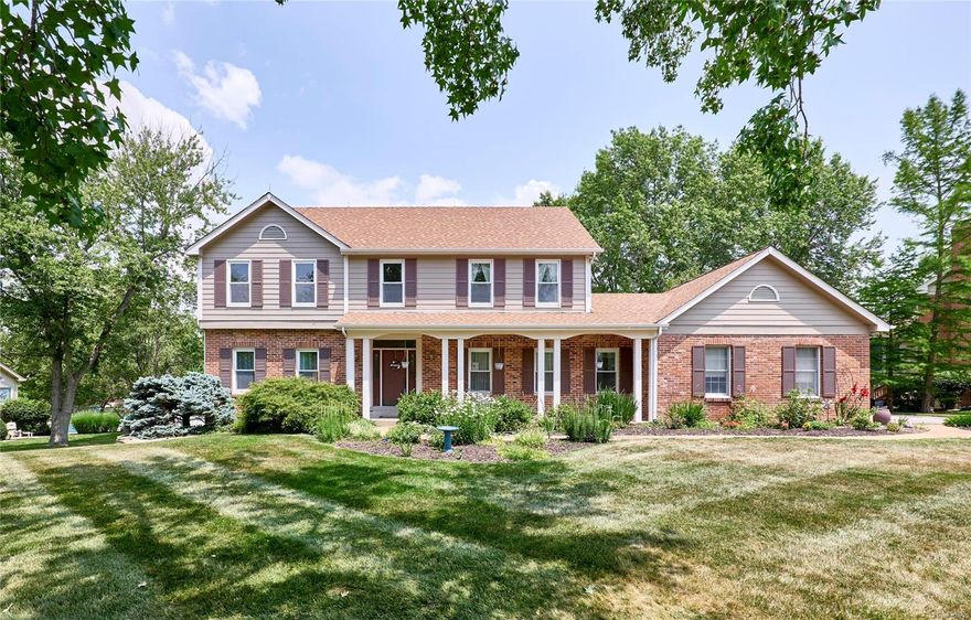 Your backyard oasis awaits! Get ready for BBQ's on your large composite deck overlooking the refreshing inground pool, lush greenery, and extra space for backyard fun. This 5br/3.5ba home is located in the sought-after Subdivision of Wilson Farm Estates on a .6 ac lot boasting over 3400 sqft of living space. The covered front porch leads to the foyer, formal living room, and dining room with a coffered ceiling. Main fl contains oak hardwoods and crown molding. Family room contains millwork, built-ins, bay windows, gas fireplace, and wet bar.  Kitchen/bkfst room offers natural light, a desk space/serving bar, double oven, center island, and newer stainless appliances. Main fl laundry and oversized 2 car garage is off the kitchen. Upper level contains 3 generous BRs and Master suite with walk-in closet, a glass shower, double sinks, and jet tub.  Finished LL has an addt'l full BA, BR, and bonus rec room containing a brick fireplace. Walk out leads to a patio/pool. Home offered AS-IS.