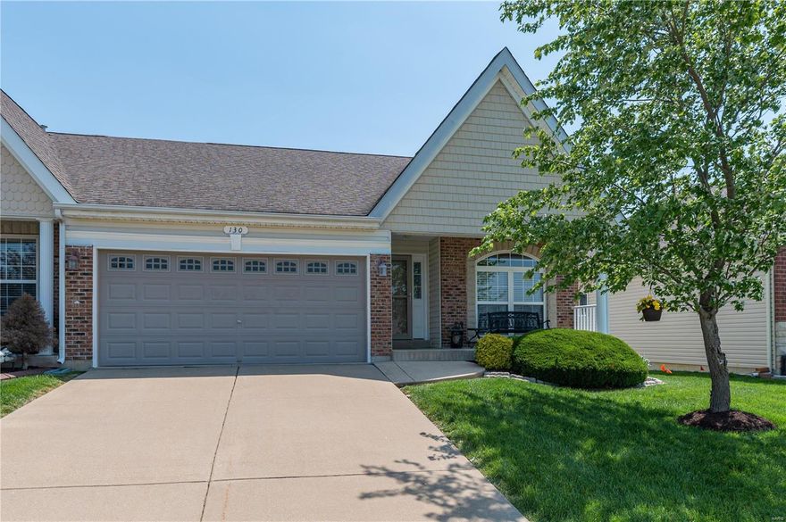 Make this fantastic two-bed, two-bath villa your next home-sweet-home! You’re welcomed by a large, covered front porch perfect for sitting. Inside, you’ll find hardwood floors and vaulted ceilings offering a spacious and open feel. The great room is bright and warm with a ventless gas fireplace. The kitchen has stainless-steel appliances, ample cabinet space, plus a breakfast bar. The breakfast room leads outside to a private patio for outdoor dining and entertaining. The primary bedroom suite features a full bath and walk-in closet. A second light-filled bedroom adjoins the hall bathroom through a space-saving pocket door. The main floor laundry room and two-car garage are convenient bonuses! The lower level has plenty of storage space and is ready for finishing with some walls and a bath already roughed in. Location: End Unit, Suburban