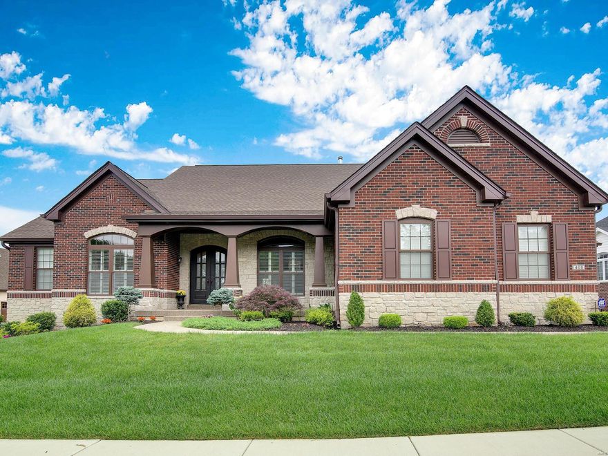 PRICE IMPROVEMENT!!!  Designed for luxury living, this Spacious Ranch Home is located in the sought after Enclave of Bellerive Neighborhood. This state of the art kitchen is perfect for the most discriminate chefs!  Top of the line Viking Appliances, granite countertops, and 42 inch cabinets. Currently a 3 bedroom home, and all are ensuites.  Immerse yourself for relaxation outdoors as you sit on the maintenance free deck overlooking the beautiful common area!  The Finished Portion of the Lower Level has a rough-in for an additional bathroom and plenty of space for two or more bedrooms. There is an additional, covered, outdoor seating area in the lower level. Bright and airy, the only thing missing from this distinctive home is you!  Welcome home to luxury!