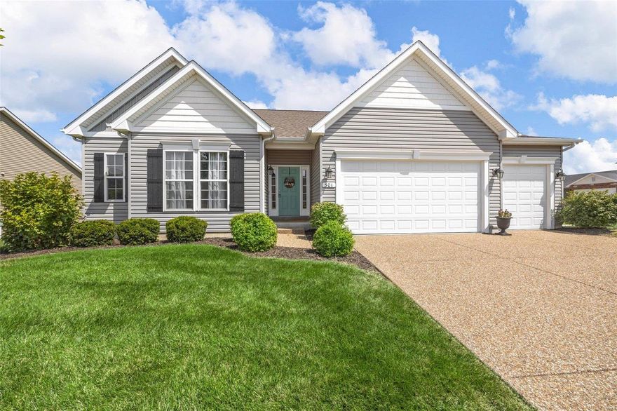 Gorgeous 7 yrs young walkout ranch home w/3 car garage & a stone front elevation. Large corner lot on a cul de sac! 3 bedrooms/2 full baths and plenty of living space in this ranch home. Divided floor plan with primary suite tucked in the back of the home w/secondary bedrooms on the opposite side of home! A vaulted great rm w/wood burning  gas fireplace is framed by a wall of windows with plantation shutters & open spindled stair case to lower level. The chef's kitchen offers a center island with sink, perfect for entertaining! 42' cabinets, SS appl inclided 5 burner gas range & a huge walk in pantry! The master suite with lux bath offers dual sinks and a walk in closet. 2 spacious secondary bdrms share the hall bath. The breakfst room leads to the deck with stairs to the lush landscaped yard and large aggregate patio! Main floor laundry right down the hall from the primary suite. LL is ready for finishing touches w/bath rough in. This is a beautiful & well kept ranch home!