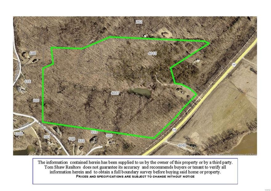 67+/- Acres of prime equestrian/farmland in Augusta! Property is only 25 minutes to Chesterfield, 25 minutes to Wentzville and 25 minutes to Washington! The property includes some of the highest elevations along the Missouri River bluffs in Saint Charles County. So many potential options from a one of a kind showcase estate to multiple separate family residences to subdividing. *Small lake price subject to survey part of tax I.D. excluded houses & 5+/- acre access from Highway 94 is in flood plain. Tax ID:1-0016-s0004-00-0002.000000 & 1-0016-s004-00-0002.000000*.