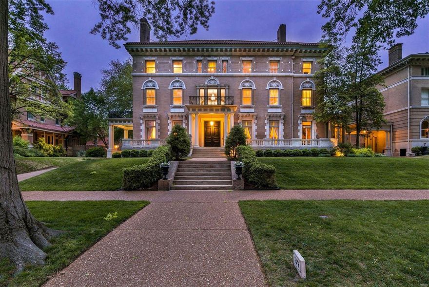 Architecture, stature & history, no other to compare. Once in a lifetime opportunity to own the Grandest Dame of them all. Perfectly situated on the most Iconic Enclaves in St. Louis. Listed in the National Registry of Historic Places, 1903 Renaissance Revival style masterpiece designed by acclaimed Weber & Groves architects showcasing the finest in old-world ornate craftsmanship. Soaring ceilings, elegant foyer, parlor w/hand carved cherub embellishments, pocket doors, library w/original built in desk, circular solarium, formal dining room w/Waterford chandelier. Dramatic, hand-carved fireplaces adorn each room. Kitchen/Hearth rm open to private English garden & in-ground heated salt water pool. Grand staircase w/curved, leaded glass window seat, 7 beds/4 baths, 3 balconies. Primary suite w/custom walk-in closets, original marble bath, ballroom ideal for spectacular entertainment. Transformed w/meticulous care preserving the rare distinctive treasures, state-of-the art living.