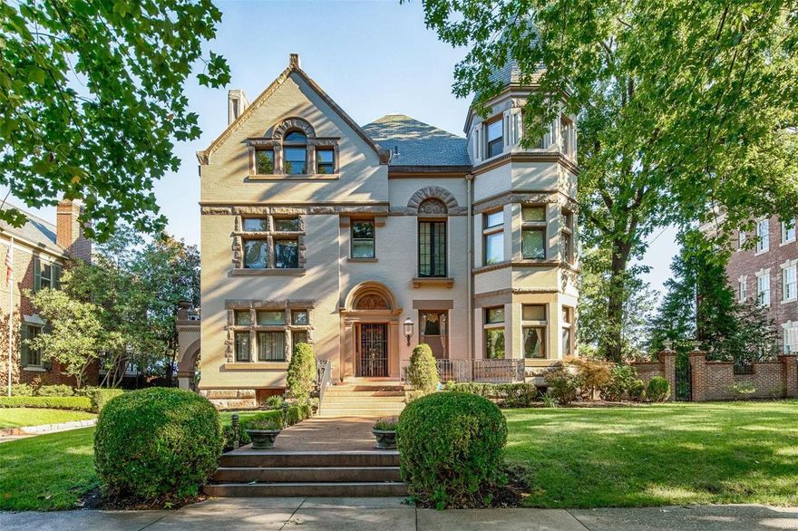 This Queen Anne Victorian style mansion has stood at 39 Portland Place since 1892. A grand marble foyer welcomes you w/ an adjacent formal parlor boasting an original ceiling fresco, gold gilded plaster moldings & marble fireplace. The living rm features a lg gas fireplace framed by built-in book shelves & a natural light-filled turret alcove. Anchoring the home, the great hall is awash w/ light from an impressive stained glass window that overlooks a broad staircase & courting bench. The formal dining rm features a gas fireplace w/ original marble mantel. A lg butler's pantry is conveniently located between the dining rm and the spacious kitchen/breakfast rm that leads directly to the back gardens. A lovely deck, patio & pool, provide a perfect outdoor setting. The 2nd floor hall gives access to 3 bdrms & a master suite. The 3rd floor has 2 additional bdrms, one with a lg sitting rm & a Rec rm w/ fireplace. Behind the main house is a carriage house w/ in-law suite & 5-car garage.