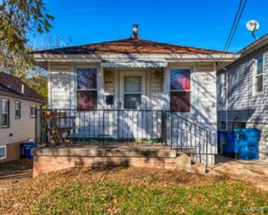 DRASTIC PRICE REDUCTION! MOTIVATED SELLER! A Perfect Bungalow! This charming 2 bedroom, 1 bath home is nestled in the heart of Affton & is PRICED TO SELL! The welcoming front porch is a perfect place to enjoy your morning coffee. Walk-in the front door and find this cozy living room boasting gorgeous refinished hardwood floors & 5” baseboard. Plenty of natural light can be found through newer vinyl & stunning stain glass windows. The living room opens into the dining room with neutral paint & a unique chandelier adding a pop of color.  The spacious kitchen features newer striking ceramic flooring, new modern light fixture, plenty of cabinetry, & garden window. The 2nd bedroom could also be used for the perfect office or craft room. Don’t forget about the partially finished walk-out lower level, NEWer SEWER LATERAL system 2014, large level fenced backyard & MORE! Property is being sold in as-is condition. Seller is to do no repairs, replacements, inspections & to offer no warranties.