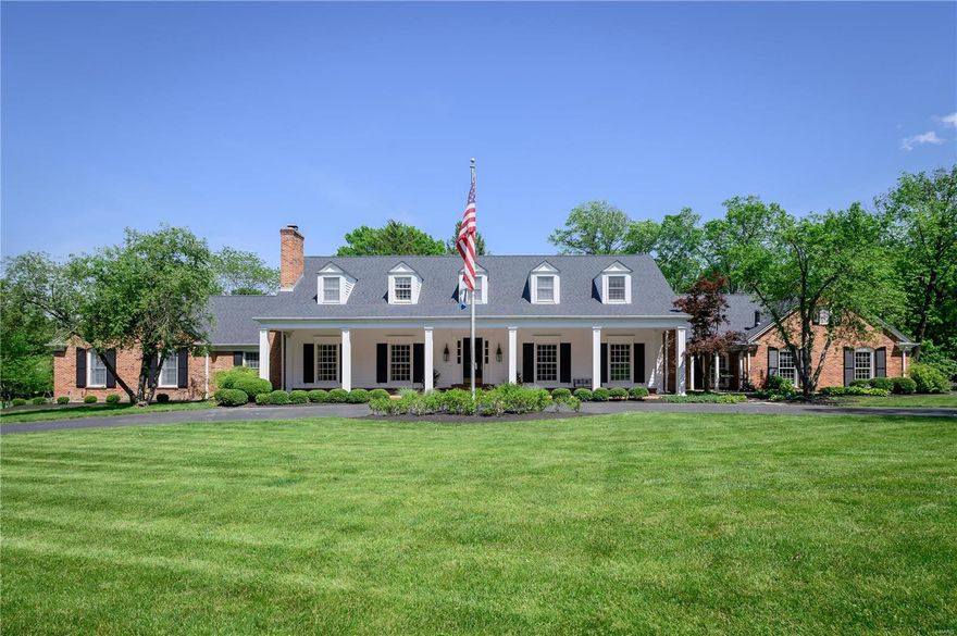 Exquisite estate on 3 rolling acres nestled on one of Ladue's most prestigious lane offering luxury living & the utmost in privacy.  Custom designed by Altepeter, the craftsmanship is apparent throughout the home. The main level offers light filled LR and DR rm mixed w/ casual areas all perfect for entertaining. The Chefs kitchen is pure delight w/ granite & copper counters, top of the line appliances, center island, built in butlers pantry & breakfast rm w/ French doors & windows.  Vaulted GR w/ fireplace, wet bar, floor-to-ceiling windows, & access to patio/pool. Main flr master suite wing w/ study room, 2 bedrooms, 2 baths, fireplace, & private terrace. Grand staircase leads to 3 large bedroom suites. Custom built-in bookcases line the hallway that overlooks GR. French doors open to outdoor living area surrounded by limestone patio & terraces, pergola w/ fireplace, wet bar, professional landscaping & private salt water pool. 4 car garage attached +1 detached. A must see! Additional Rooms: Mud Room