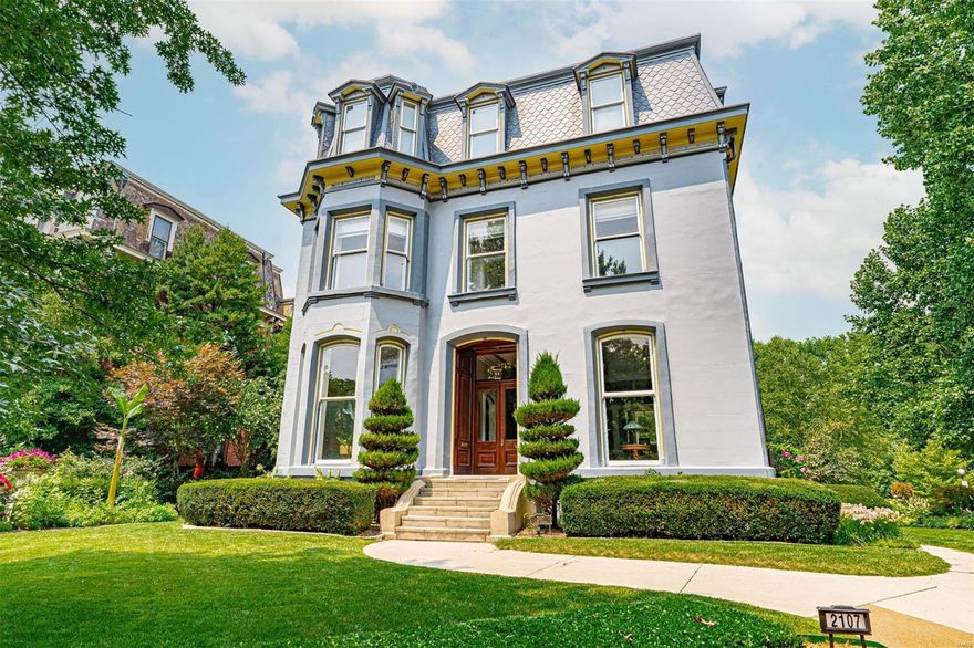 Named St. Louis Magazine’s 2021 Most Beautiful Home, this Grand Dame sits at the corner of Park and Benton Place, overlooking Lafayette Park. Built by the “Dean of St. Louis Architecture” George Ingham Barnett in 1878, the current owners have been the curators of the home for the past 20 years and have restored the home to its original glory. Marble fireplace mantels, pocket doors, 14 ft ceilings with medallions, and detailed crown molding are some of the historical features of the home, while an updated kitchen, bathrooms, 2nd floor laundry, and tuck under 2 car garage offer the comforts of today's lifestyle. Exterior renovations include a new slate mansard roof and copper gutters. Walk to the restaurants in Lafayette Square or enjoy an evening on the private deck overlooking a mature, landscaped yard. Either way, gracious living awaits the next curator of 2107 Park.