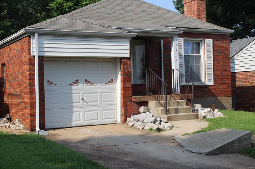 Great opportunity for first time homeowner and/or investor.  Homes features include two bedrooms with one bath, all brick with one car garage.  Hardwood floors throughout, Living room with wood burning fireplace, separate Dining Room.  Kitchen includes double sink, gas stove, side entry.  Home needs some TLC, cosmetics, making it your own.  Furnace (2014), Newer stack (2022), updated electrical panel.  Wheelchair ramp was recently removed at front yard.