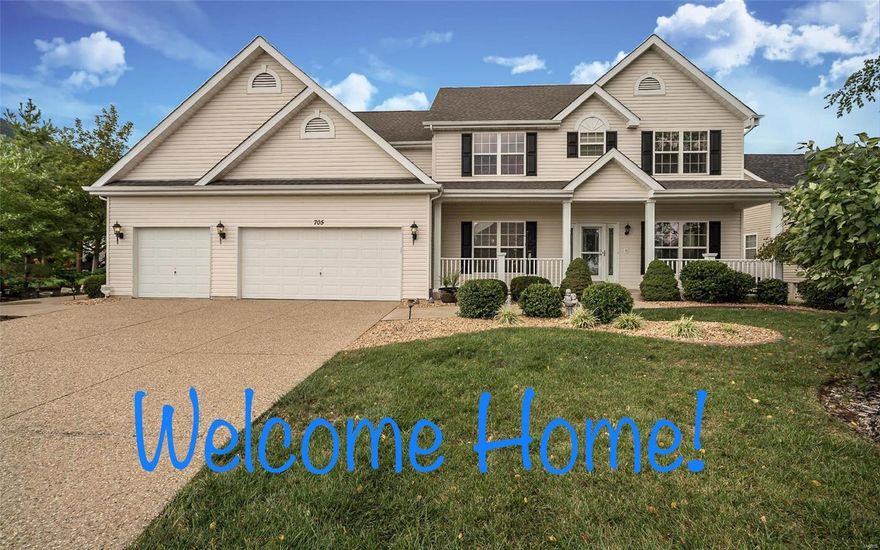 Marketing-This previous display home is a show stopper, beautifully designed with custom details starting with the aggregate drive/sidewalks, 3 car oversized garage, spacious deck, NEW ROOF 10/18 and inviting porch to the inside with the welcoming entry foyer, etched glass front door, spectacular lighting-natural and overhead, custom blinds and drapery, 9 foot ceilings, custom kitchen w/granite and SS appliances, butler pantry, walk-in pantry, main floor laundry, and millwork/custom shelving. The 2nd floor offers a master suite, sitting area w/gas fireplace, 3 more addtl bedrooms with a full bath-double sink and separate loo/bathtub. The lower level has 8+ ceilings, a spacious rec room, theater or exercise room, sleeping area, full bath and plenty of addtl space for storage. This wonderful neighborhood is minutes from Hwy 364 and will be available to view Saturday, October 13th with an OPEN HOUSE ON SUNDAY OCTOBER 14 FROM 1-3