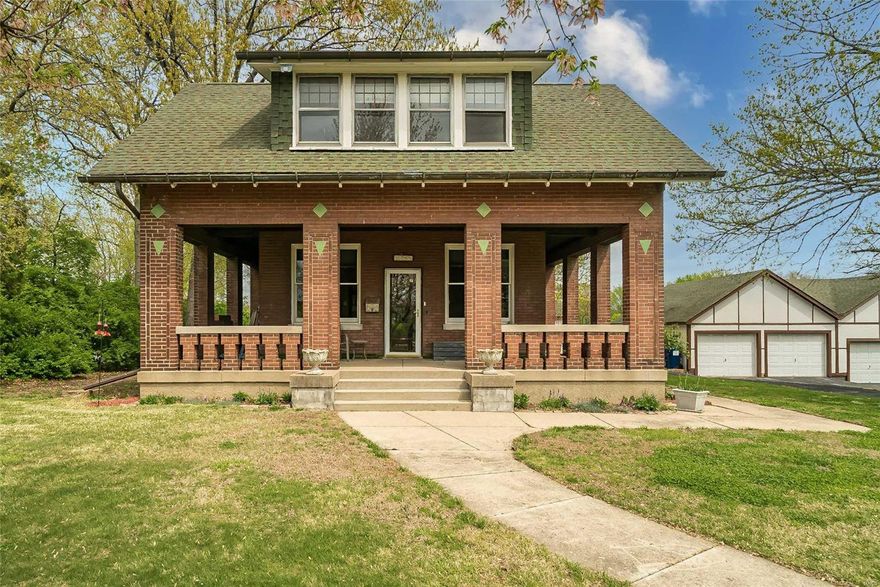A rare, one-of-a kind opportunity to own a 1 ½ Story Craftsman Style Brick Home! The Wrap-around Porch makes this design perfect for family gatherings in the summertime, or even a quiet morning watching the sunrise! Features: Stained glass, Beamed ceilings, Gleaming Hardwoods, High ceilings, an open flow of the Main Fl Rms and a walk-up Open Staircase to 2nd floor w/ the Lg Mstr w/ FP plus Mother-in-Law quarters! Many traditions like, Antique Evergreen glazed FP Tile, 2nd Floor Dormer Window, Dining Bay Window w/ built-in seating, thick Wood Trim around windows/doors, and spacious rooms! You will love the Updated, large Kitchen w/ White Tall Cabinetry, White Appls, Glass Door Cabinets, Island; leads out to an enclosed Mudroom! Fin LL w/ a 2nd Kitchen & Bonus Rm! Plus, Main Floor Bed w/ private entrance, 4-Car Garage! Enjoy sitting on the porch to watch the Florissant Civic Center's annual Fireworks display! All this on just under One Acre! See Attached for more info! So much to say! Additional Rooms: Mud Room