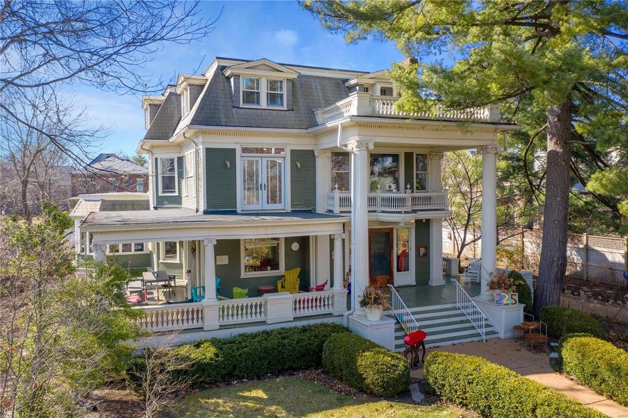 Welcome to this colorful 6 bed, 6 bath mansion in Clayton! You are immediately overwhelmed by the historic grandeur of this home including an immense wrap-around front porch and balconies on every level. Oh, the parties you'll throw! Once you enter, you realize you are in a home like no other. The millwork has been accented with pops of color in the grand entranceway featuring a fireplace. The original wood floors run throughout the first level into the modern kitchen with a center island, stainless steel appliances, and two deep sinks. The formal dining room has an abundance of bay windows, making the black and white floors sparkle. Downstairs, head to your media and exercise room! Upstairs, the spacious master suite is fit for royalty with bay windows and arched doorways that lead into the ensuite bathroom with double vanities, a soaking tub, and separate walk in shower. Not to mention the massive walk-in closet! Outside there is a 2 car garage, additional parking and a lush garden.