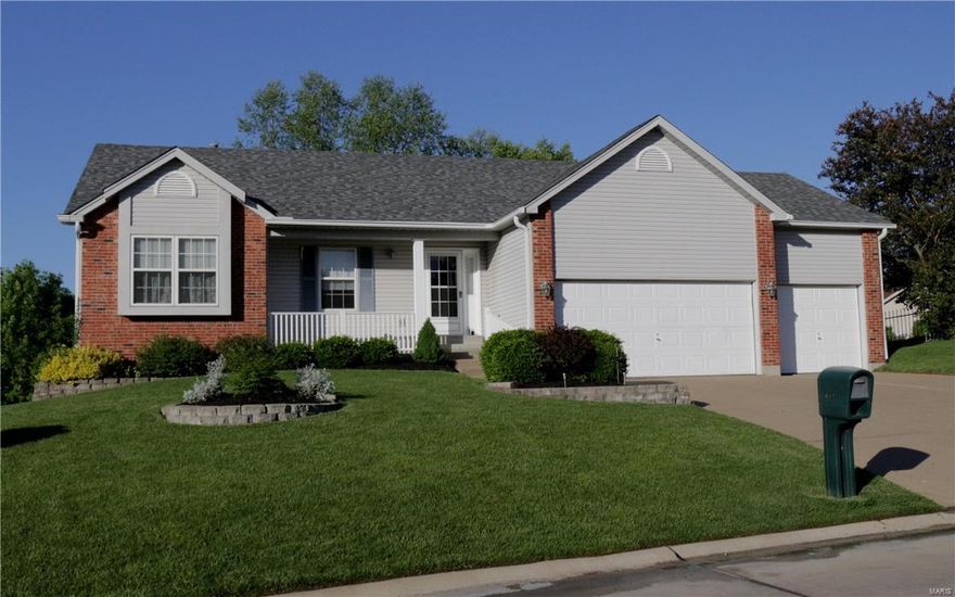 Fantastic 4 bed ranch perfect for a growing family within the Lake St. Louis Community Asso with full amenities. Open floor plan with brick wood burning fireplace in the great room.  Middle bedroom on the main level is perfect for a home office or nursery. Enjoy the large 3 season sun room for entertaining with family and friends. Master suite includes a stand up shower, large soaking tub and double sink vanity. Kitchen includes updated SS appliances.  Ample room in the oversized 3 car garage for all the toys and lawn equipment.  Convenient main floor laundry and mud room. Finished lower level with walkout has additional full bath, bed room and family room plus extra storage and workshop area. Great yard for play and outdoor fun plus an irrigation system for the lawn.  New AC, Furnace and gutter guards in 2014. New Dishwasher in 2016. Enjoy golf, swimming, boating, fishing, tennis and all the community events Lake St. Louis has to offer. Additional Rooms: Mud Room, Sun Room