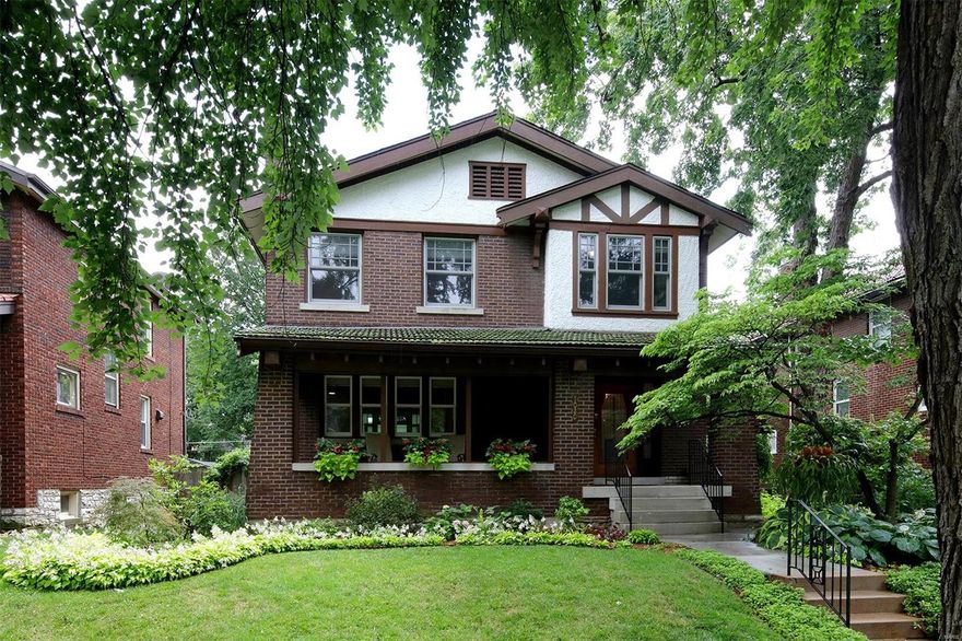 A covered front porch & stained glass front door is the 1st inkling of something special beyond. The entry foyer opens to the living room; characterized by large windows & a free-standing fireplace. The dining room is graciously sized, making entertaining a breeze. The family room opens to a deck & an enchanted oasis-like backyard. The heart-f-this home is the updated, eat-in kitchen where family & friends will want to gather. New quartz counters, abundant cabinetry & stainless 5-burner gas range/oven with excite the robust cook. Kitchen access to the deck makes for easy outdoor dining. An updated powder room completes this level. The master suite with an updated master bathroom is exceptional - 2 sinks, granite counters, a glass enclosed shower w/seat & a walk-in closet provides you with your own spa-like retreat. 3 Additional bedrooms & 2nd updated full bathroom provides quality living. 2 Car detached garage. Easy access to Metrolink, The Loop, Wash-U & the jewel of Forest Park.