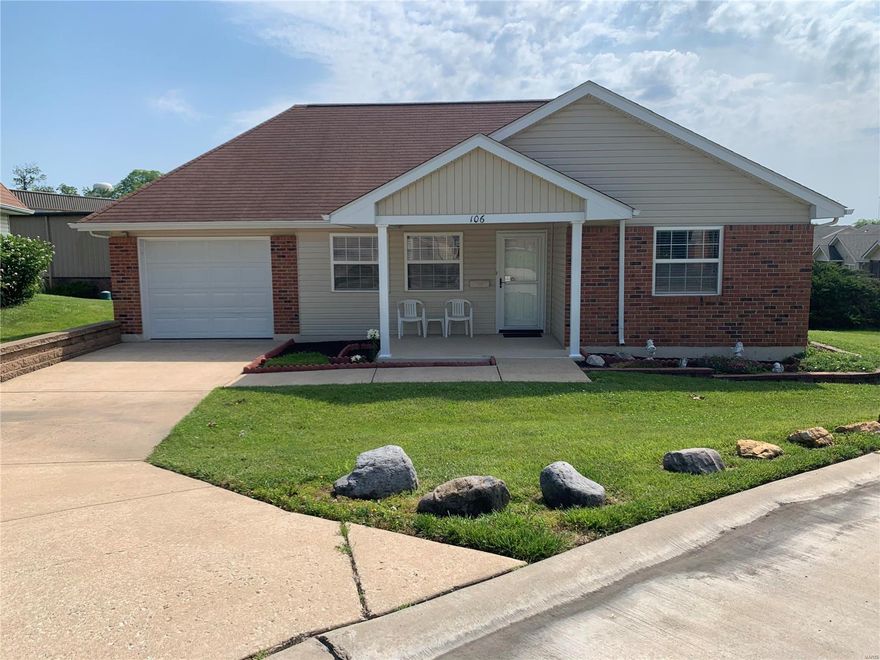 55+ community. 1 level unit. Vaulted great room/kitchen/breakfast room areas. Slider door off breakfast room leads to patio. NEW luxury vinyl plank flooring and painting! Stainless steel appliances. Fridge included. Washer and Dryer included. ALL ELECTRIC unit  with yearly average $102. Sewer, water and trash yearly average $45. This one bed one bath is perfectly manageable. Oversized 1 car garage for additional storage. NO PETS!