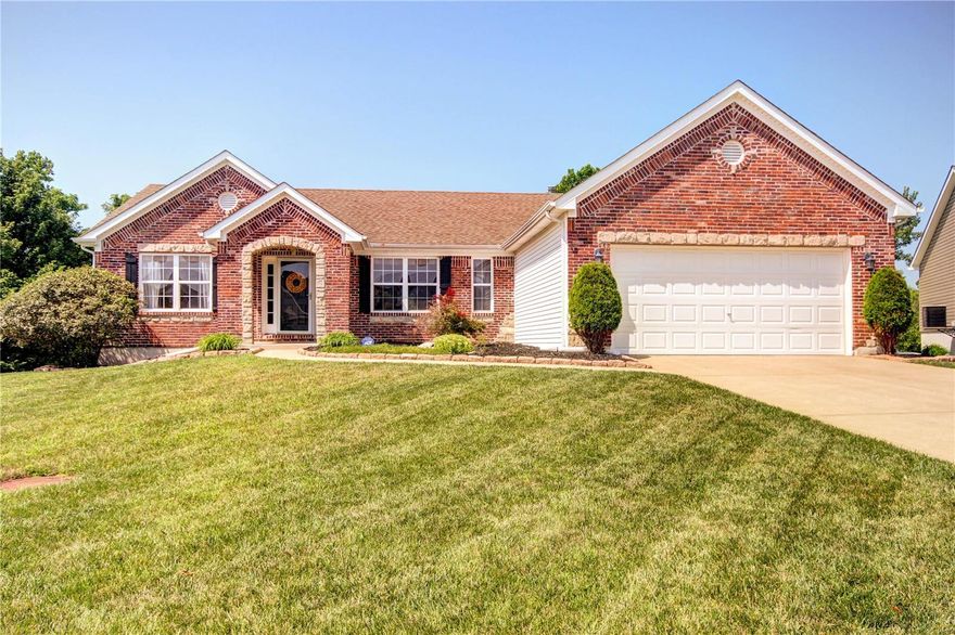 Welcome to this stunning atrium ranch home in Dardenne Prairie! You'll immediately notice the curb appeal with brick exterior and lovely landscaping! Enter to the open layout of the main floor with the dining room leading to the living room complete with a floor-to-ceiling stone fireplace, tons of windows, gleaming hardwood floors, and vaulted ceilings throughout the space. The kitchen boasts stainless steel appliances, a breakfast bar, and 42" cabinets! Convenient main-floor laundry! The master suite features a walk-in closet, corner tub and dual-sink vanity. Two more bedrooms and another full bath complete the main level. The lower level has the fourth bedroom and the rest is framed and ready for your finishing touches, plus you'll love the built-ins for storage! The deck overlooks the level backyard, wooded common ground beyond, and a walking trail that takes you to the community playground. Moments from all the shopping and restaurants on Hwy K, schools, and parks-don't miss out!