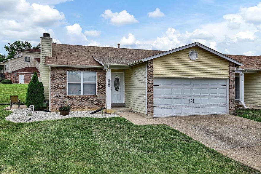 Gorgeously maintained 2 bed/2 full bath in the highly sought after Francis Howell School District with maintenance free living. This home is immaculate with details designed with style. Walk into the open floor plan with lot's of windows, brand new vinyl plank wood floors throughout the entire main floor. Extra detail is the custom ship lap walls and decor in almost every room & bath. Ship lap wood burning fireplace is perfect to cozy up to in the cold winters. Kitchen is open and ready to entertain with plenty of cabinet/counter space, granite counter tops, stainless appliances & an over sized custom sink. Master bedroom has crown molding and a beautiful bathroom with granite & full shower. Another nice sized bedroom with an updated full bath in the hall boasting granite and more ship lap. Basement is open & ready for you to add you touches with plenty of storage! This is on a level lot and also has a 2 car garage. This home won't last and is MOVE IN READY! Don't miss out on this one!