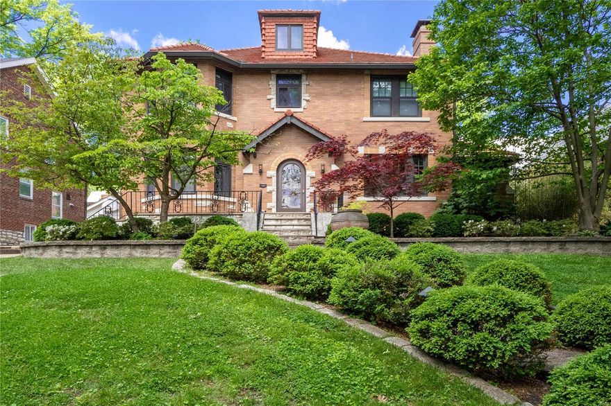 Within Claverach Park's prestigious leafy enclave is a charming abode that showcases classic craftsmanship and exquisite architectural detail. A terraced path framed by lovely landscaping winds to a welcoming entrance with an intricate archway. Inside unfolds a home imbued with character; complemented by contemporary additions & feel. Marvel at masterful millwork, distinctive carved mantel & beautiful crafted Stained glass windows and refurbished floors, French doors, Tudor-style windows, arches & stairway. Large living areas & bedrooms are light-filled and invite relaxation. Bathrooms are well-appointed. A roomy kitchen offers Dacor & SubZero appliances, pantry space, granite counters and a peninsula to double as an entertaining hub. And let the good times flow alfresco onto the large deck with a gazebo. Bonuses: 3-car garage, flexible heated lower level, landscape lighting, irrigation and a prime location, minutes from acclaimed schools, Wydown bike trail and Clayton's vibrant heart. Additional Rooms: Sun Room