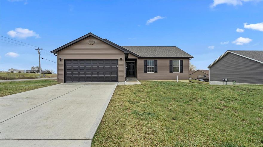 Looking for new home without going through the construction process and is MOVE IN READY?  This beautiful home was built in 2018 and is just waiting for it’s new owner.  This 3 bedroom, 2 bath home features 1152 sq. ft. with vaulted ceilings, recessed lighting, stainless steel appliances, large pantry, walk in closet in the master suite, ceiling fans in living room and master bedroom,   laundry area located just off the master suite and a large corner lot.  Lower level features walk out basement, a rough in and is ready to be finished to fit your own needs.   Centrally located between Troy and Winfield and is close to St. Charles County.