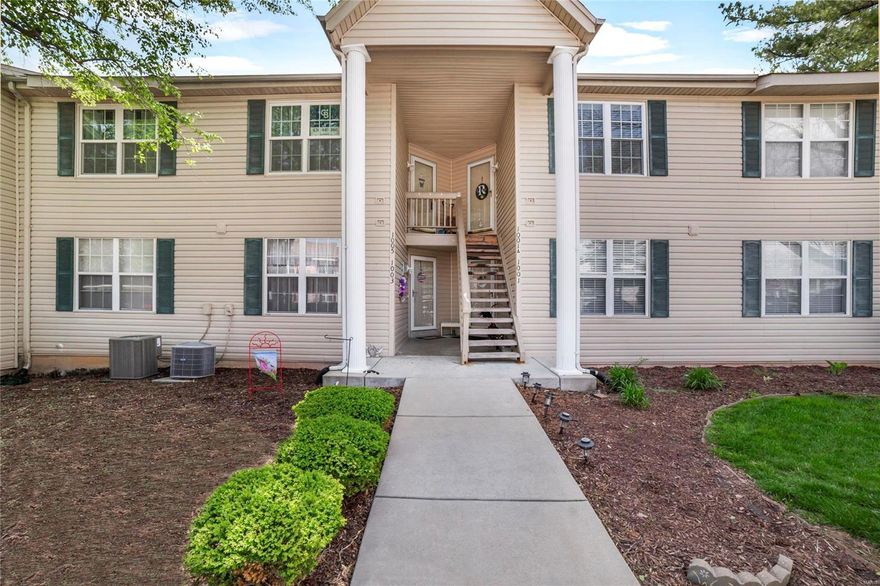 Welcome to the popular Sugarwood Condominium community. This 2 bed 2 bath condo has everything you need. An eat-in kitchen with plenty of light, hardwood throughout the living room and an in-condo washer/dryer. Enjoy the connected primary bath and bedroom that boasts a large closet. The deck overlooks a common area with beautiful, tall shade trees. You also get 2 assigned parking spaces with one covered. Summer is around the corner and you will definitely love the giant pool and kiddy pool for you or your family! Not to mention it's right next to HWY 364/94 and just minutes away from I-70. Come view your new home today!! Location: Upper Level