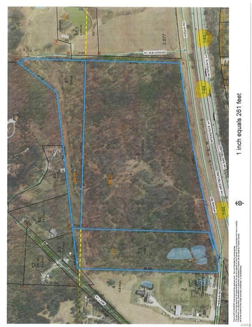 40.8 Acres between Pacific and Gray Summit.  Just 1/2 mile East of Hwy 100.  Unincorporated Franklin County on County Road with public water and sewer.  Zoned R which allows Combination Uses including Residential, Multi Family, Storage Units, Billboards (great visibility from I-44) and many other commercial uses.  Land lays great with large level areas.  Two tax Id numbers.  Adjoining 10 Acres (Lot 1) is available.  If both Lot 1 and Lot 2 are purchased together the price is $1,500,000 for all 50+ Acres