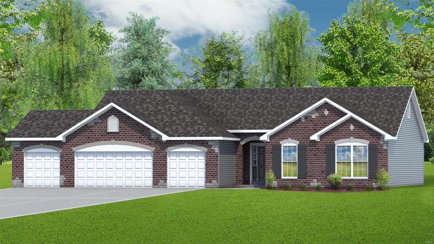 This ranch home has a 4 car garage w/ 2' extension, brick & stone front exterior, an 8' tall walkout pour, 9' Ceilings & Vaulted Ceilings.  Other features include a 2' extension to the master bedrm, a gas FP with stone & raised stone hearth, Laminate floors throughout the main living areas, 42" white, staggered cabinets w/crown mold, soft close cabinets doors & drawers, Cambria Countertops, Large Island w/overhang, stainless appliances & a huge walk in Pantry.  More features include Can lighting, 8' Tall Interior 5 Panel Doors w/black hardware, 5 1/4" base, 3 1/4" door casing, iron spindles & transom windows above front door, in great rm, breakfast rm & master bath.  The master bath has a 5' shower w/semi frameless shower door, dbl. bowl, adult hght. vanities, upg. counters & black faucets.  This home also has custom paint, 8' tall carriage style, insulated garage doors, 30 yr. Arch. Shingles, Rough in plumbing, a concrete patio, a landscaped & fully sodded yard & an irrigation system.